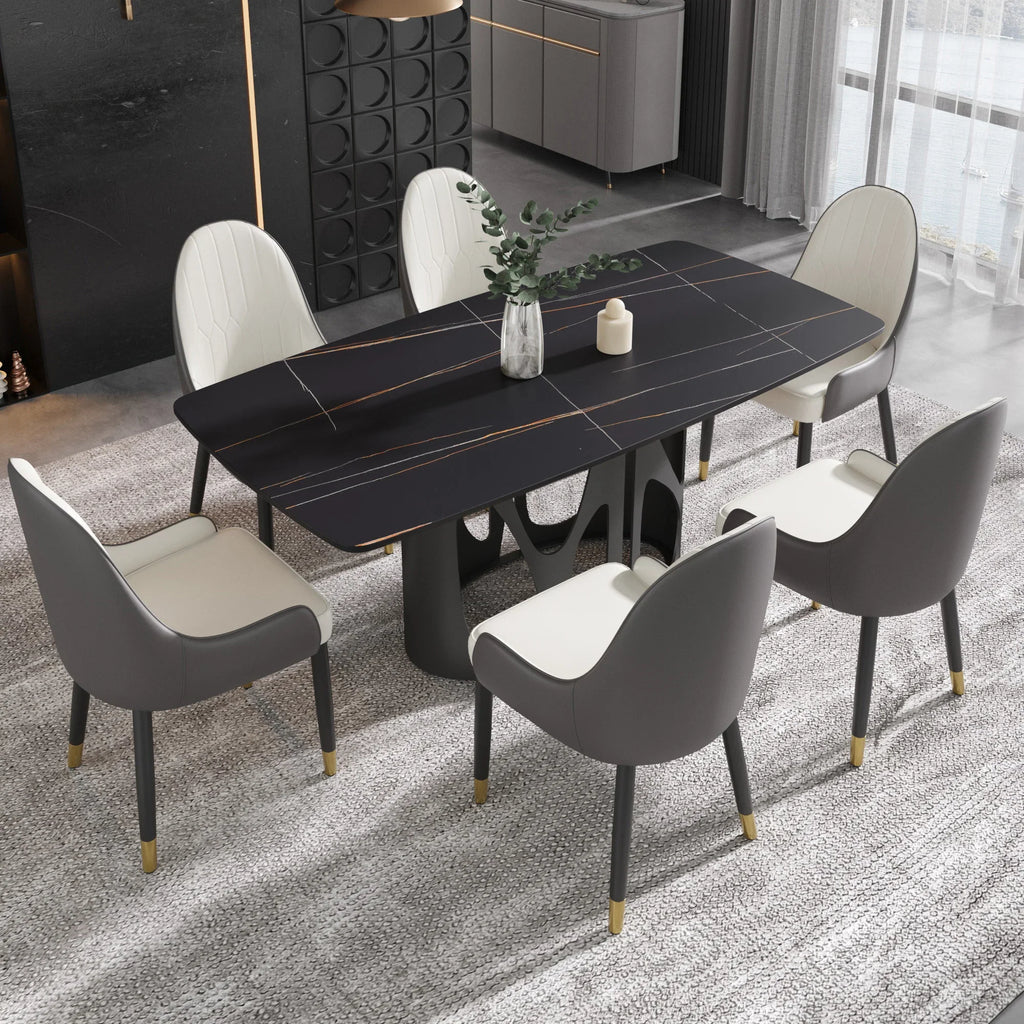 Marbella Sintered Stone Dining Table | 71" Matte Black Rectangular With Curved Edge