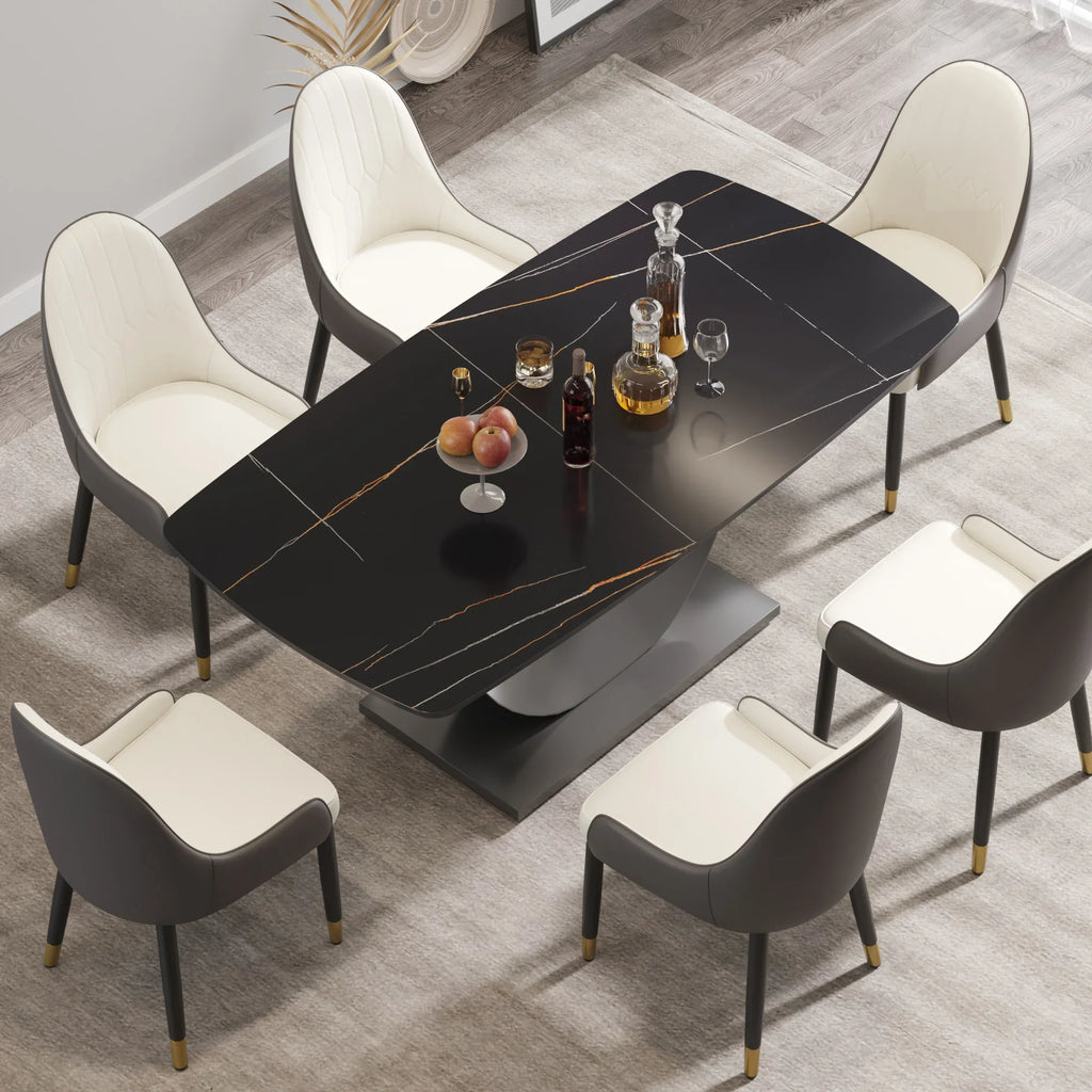 Marbella Sintered Stone Dining Table | 71" Matte Black Rectangular With Curved Edge