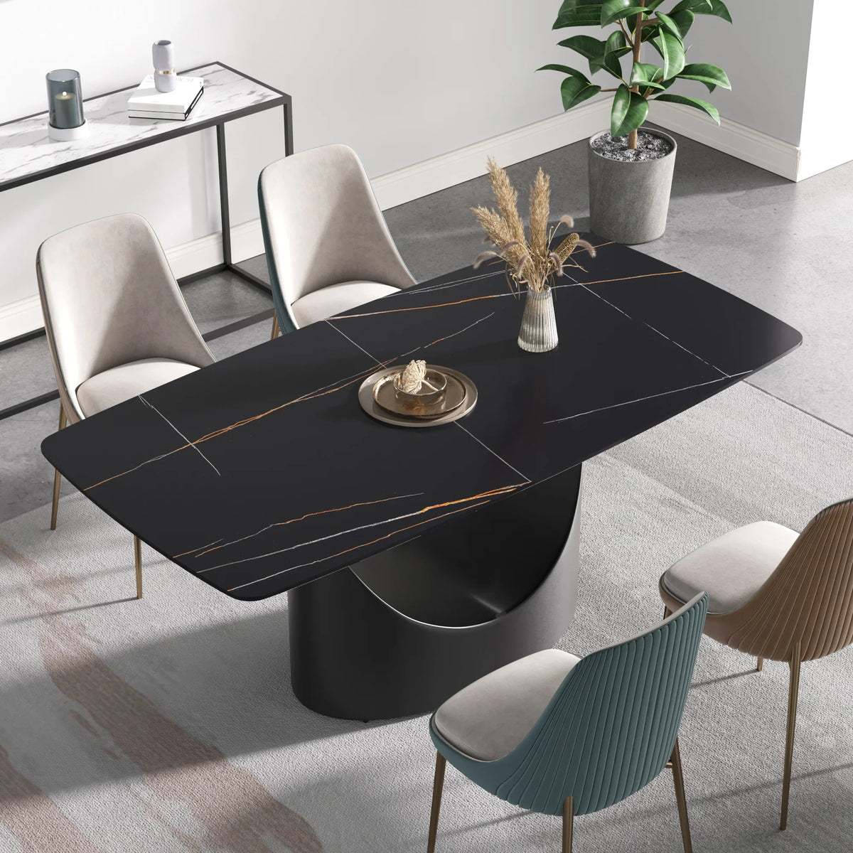 Marbella Sintered Stone Dining Table | 71" Matte Black Rectangular With Curved Edge
