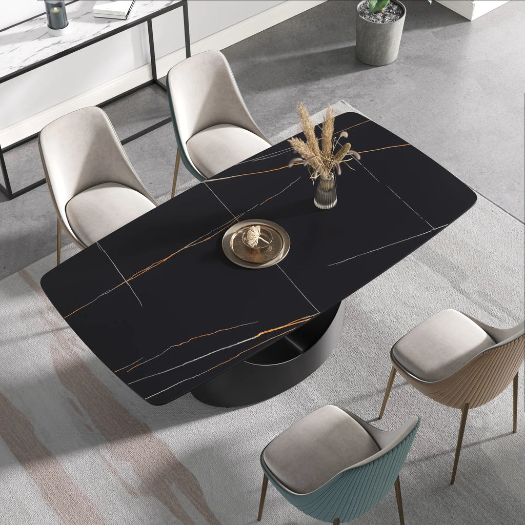 Marbella Sintered Stone Dining Table | 71" Matte Black Rectangular With Curved Edge