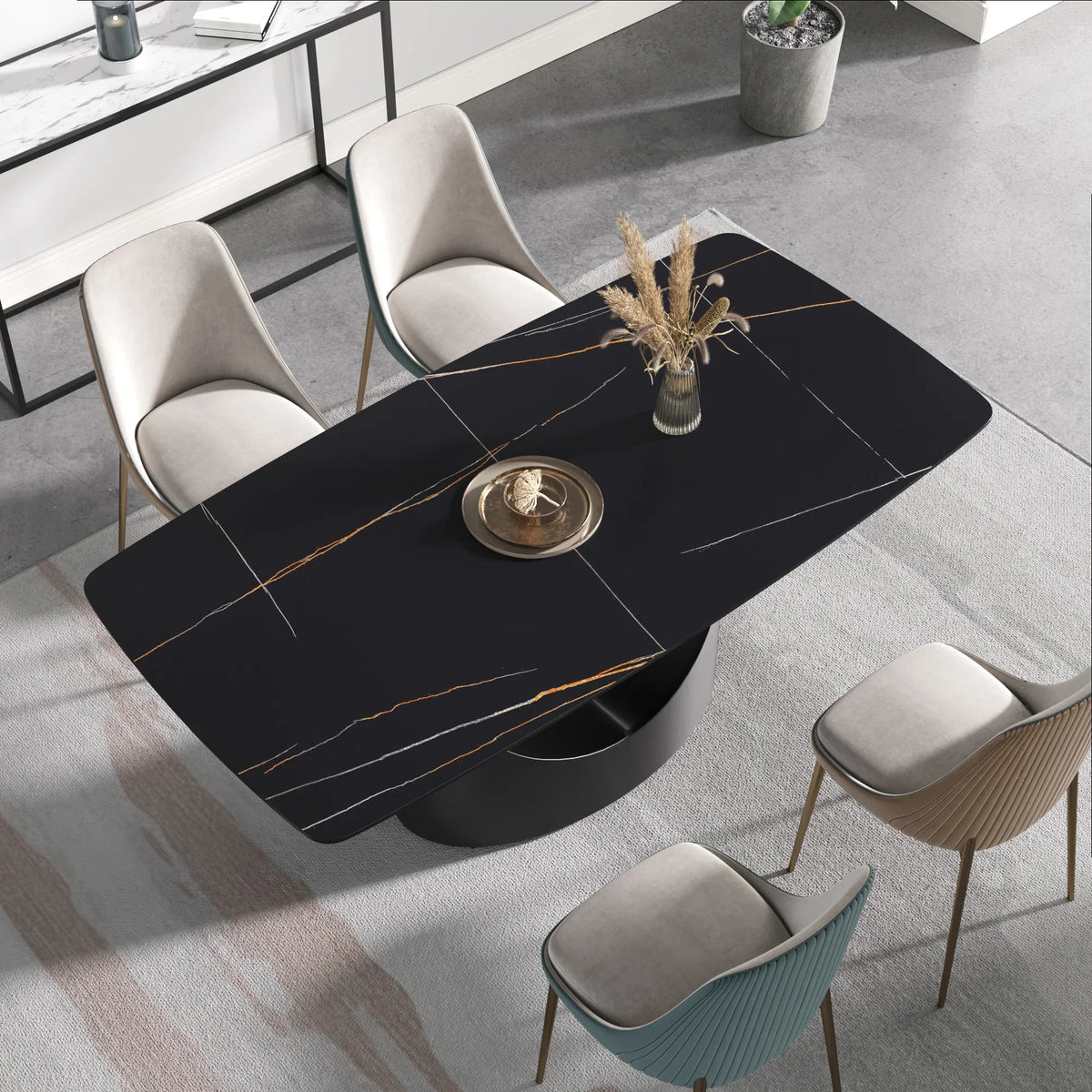 Marbella Sintered Stone Dining Table | 71" Matte Black Rectangular With Curved Edge