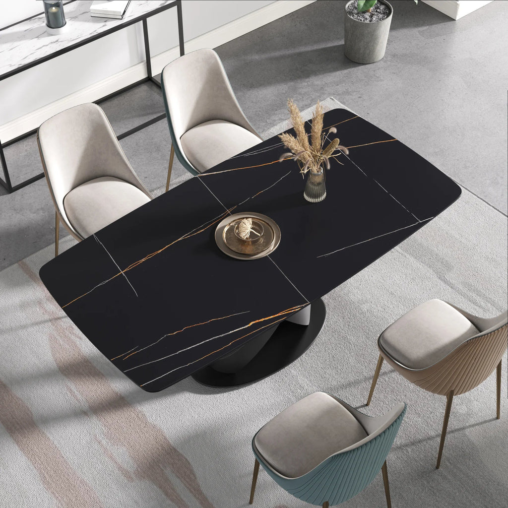 Marbella Sintered Stone Dining Table | 71" Matte Black Rectangular With Curved Edge