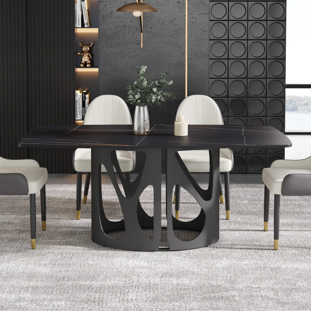 Marbella Sintered Stone Dining Table | 71" Matte Black Rectangular With Curved Edge
