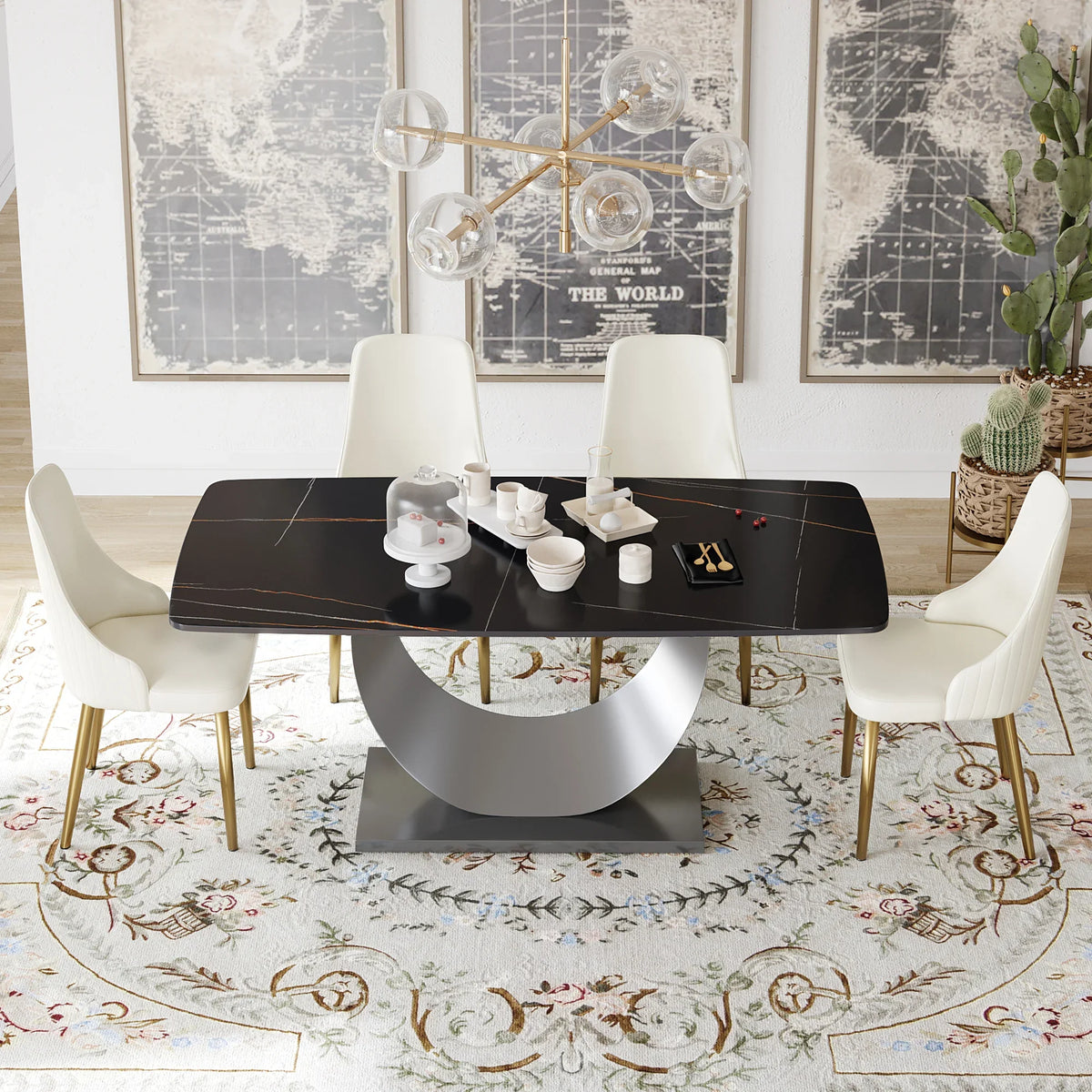 Marbella Sintered Stone Dining Table | 71" Matte Black Rectangular With Curved Edge