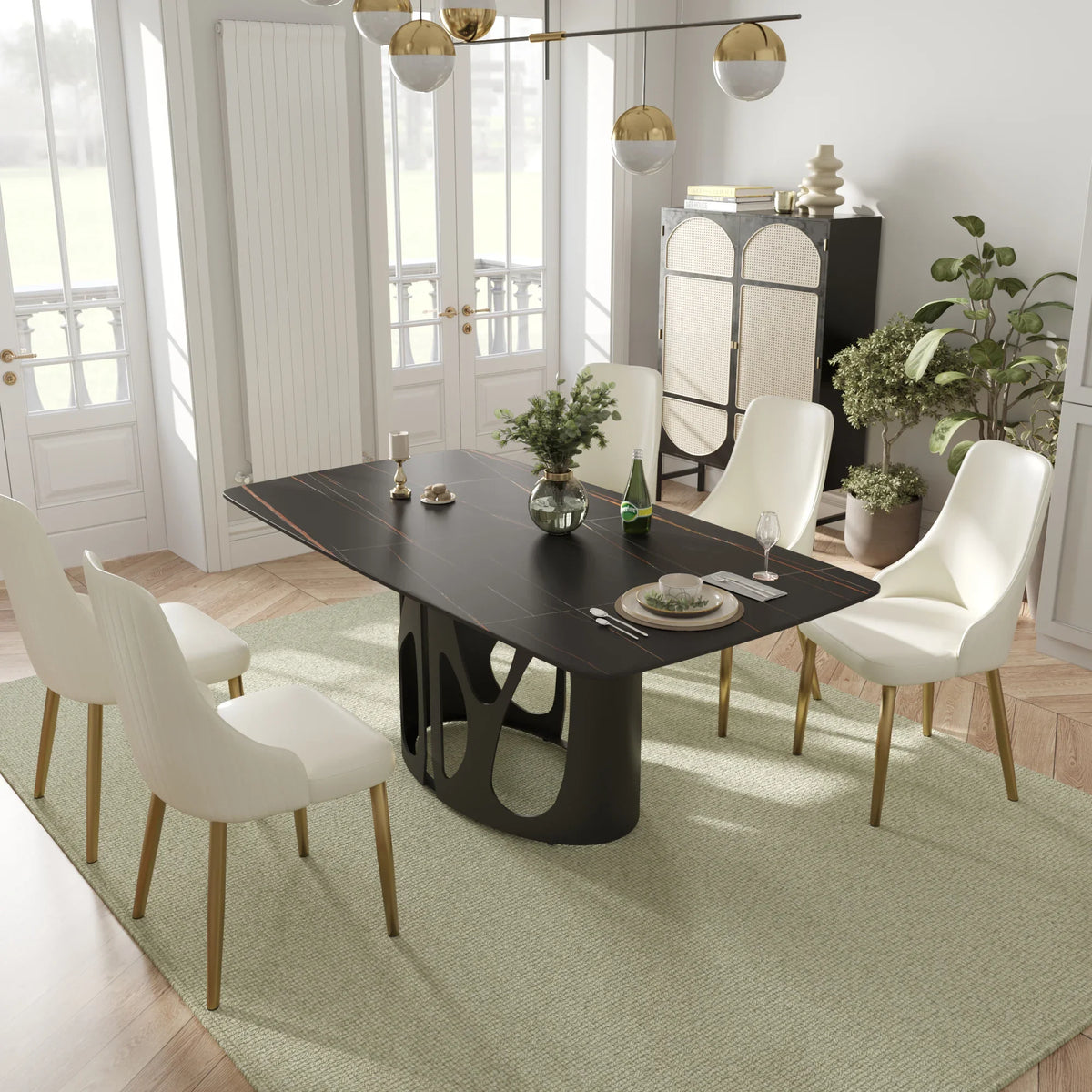 Marbella Sintered Stone Dining Table | 71" Matte Black Rectangular With Curved Edge