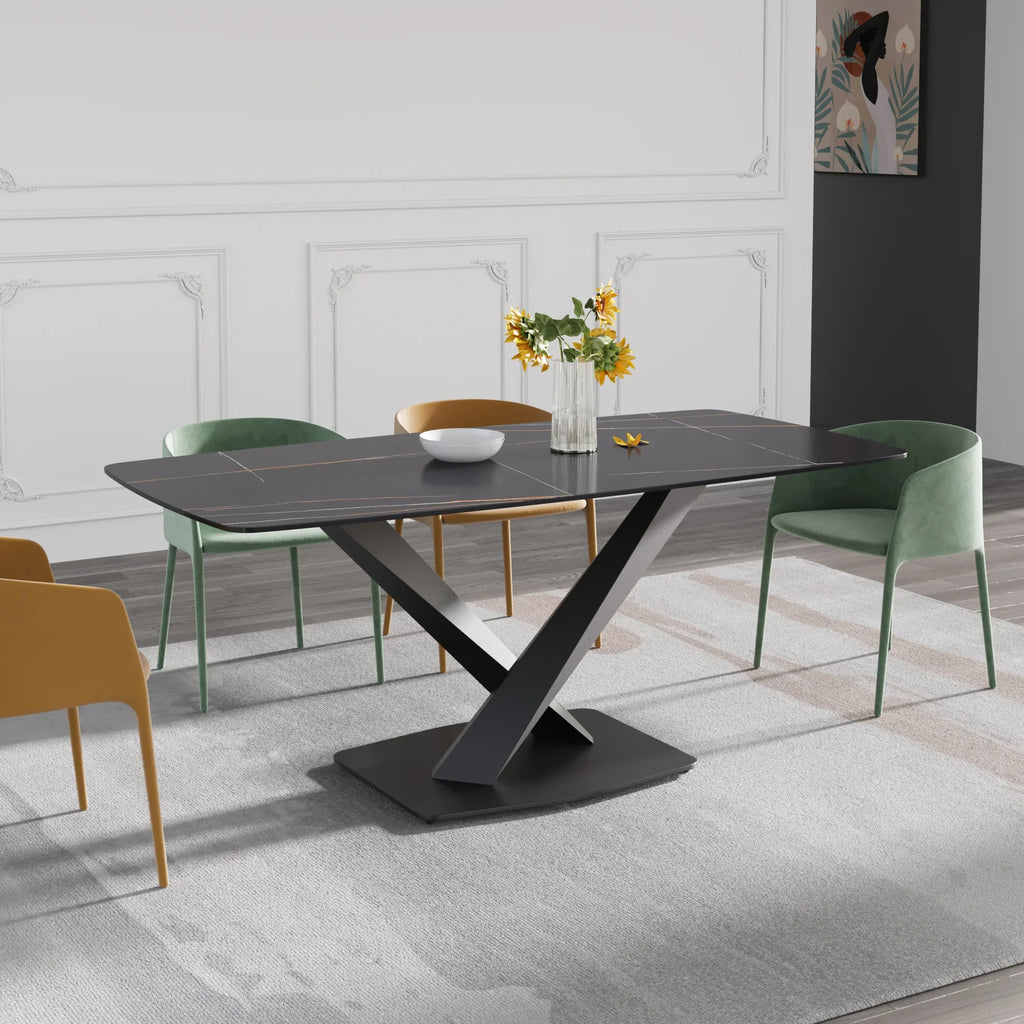 Marbella Sintered Stone Dining Table | 71" Matte Black Rectangular With Curved Edge