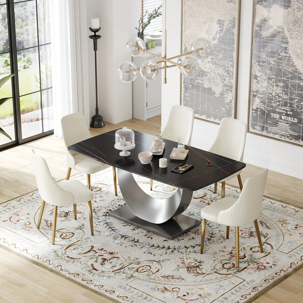 Marbella Sintered Stone Dining Table | 71" Matte Black Rectangular With Curved Edge