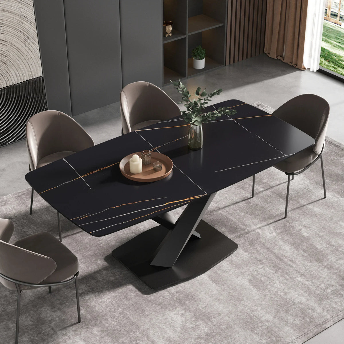 Marbella Sintered Stone Dining Table | 71" Matte Black Rectangular With Curved Edge