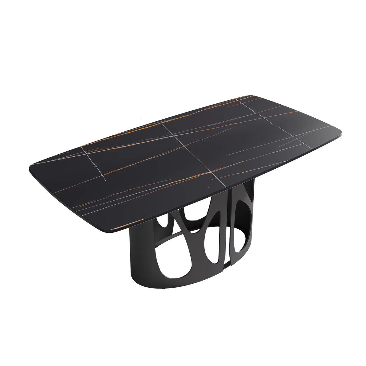 Marbella Sintered Stone Dining Table | 71" Matte Black Rectangular With Curved Edge