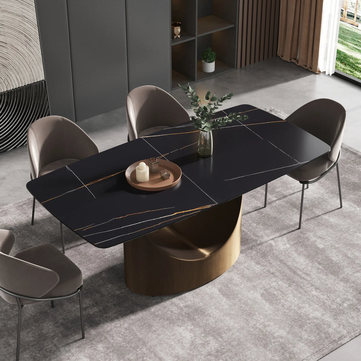 Marbella Sintered Stone Dining Table | 71" Matte Black Rectangular With Curved Edge