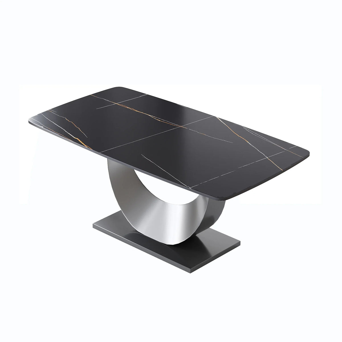 Marbella Sintered Stone Dining Table | 71" Matte Black Rectangular With Curved Edge