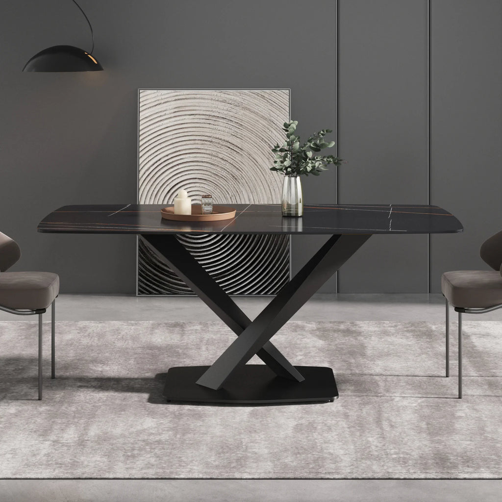 Marbella Sintered Stone Dining Table | 71" Matte Black Rectangular With Curved Edge