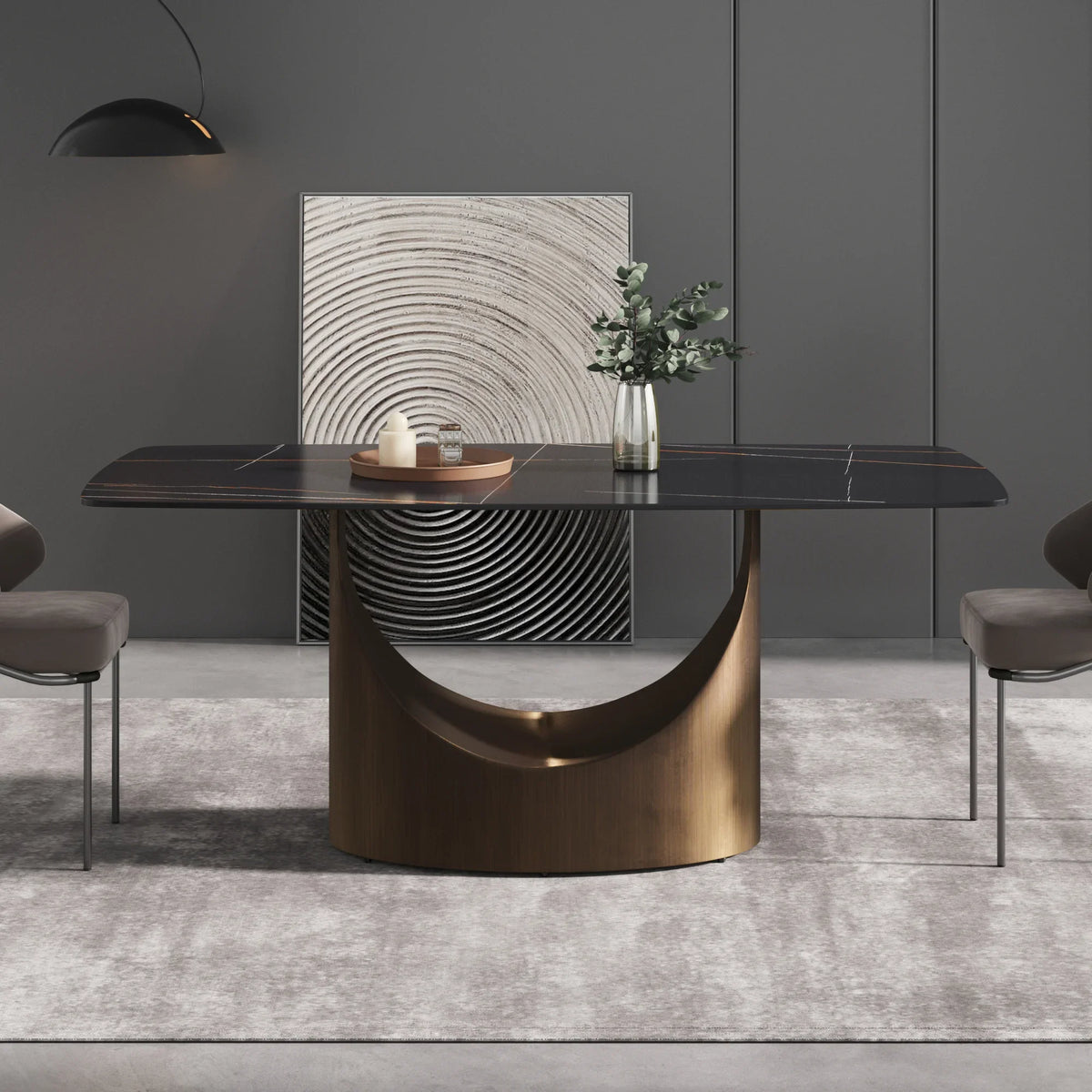 Marbella Sintered Stone Dining Table | 71" Matte Black Rectangular With Curved Edge