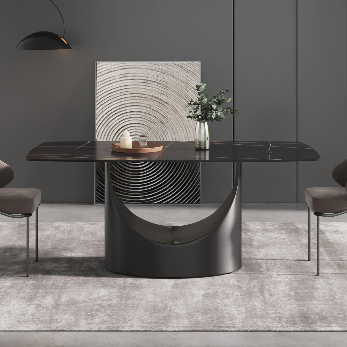 Marbella Sintered Stone Dining Table | 71" Matte Black Rectangular With Curved Edge