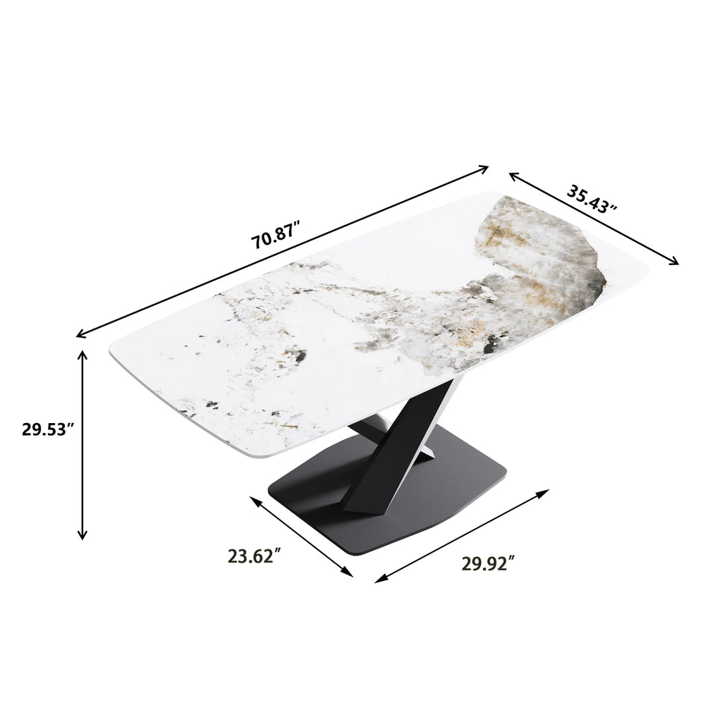 Marbella Sintered Stone Dining Table | 71" Pandora Rectangular With Curved Edge