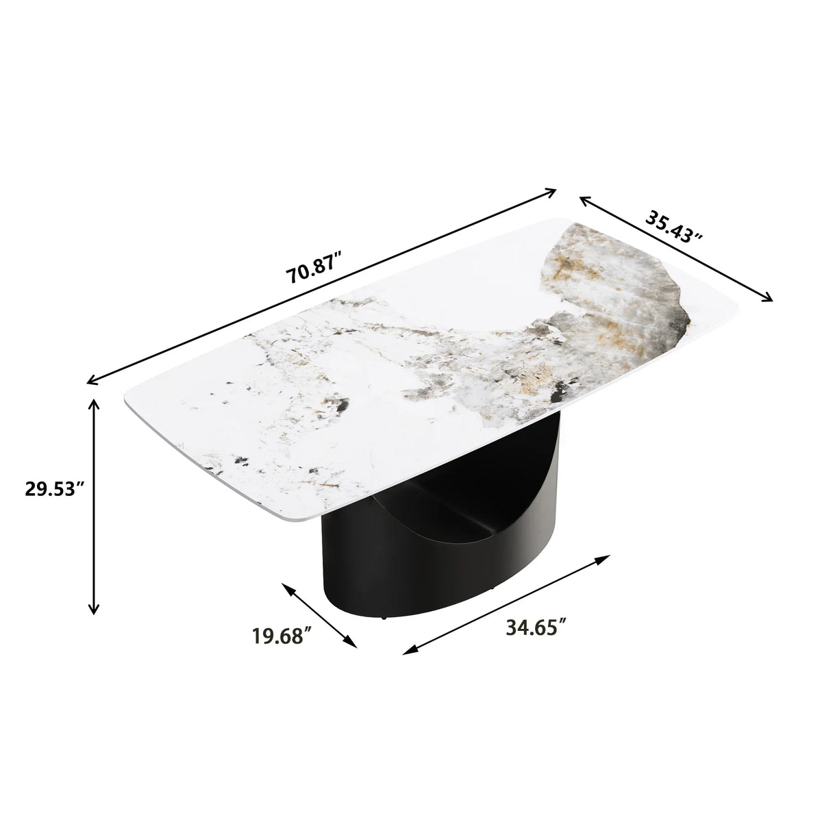 Marbella Sintered Stone Dining Table | 71" Pandora Rectangular With Curved Edge