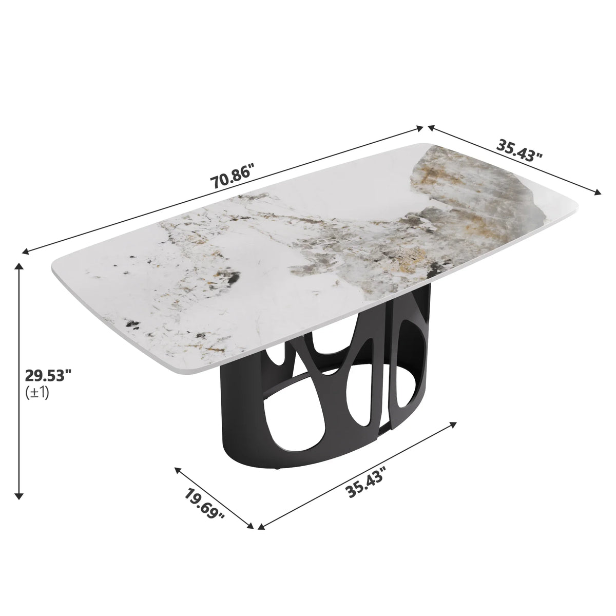 Marbella Sintered Stone Dining Table | 71" Pandora Rectangular With Curved Edge