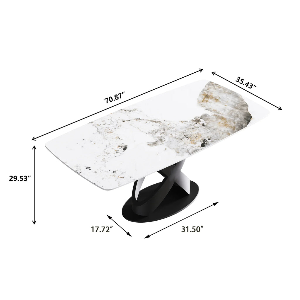 Marbella Sintered Stone Dining Table | 71" Pandora Rectangular With Curved Edge