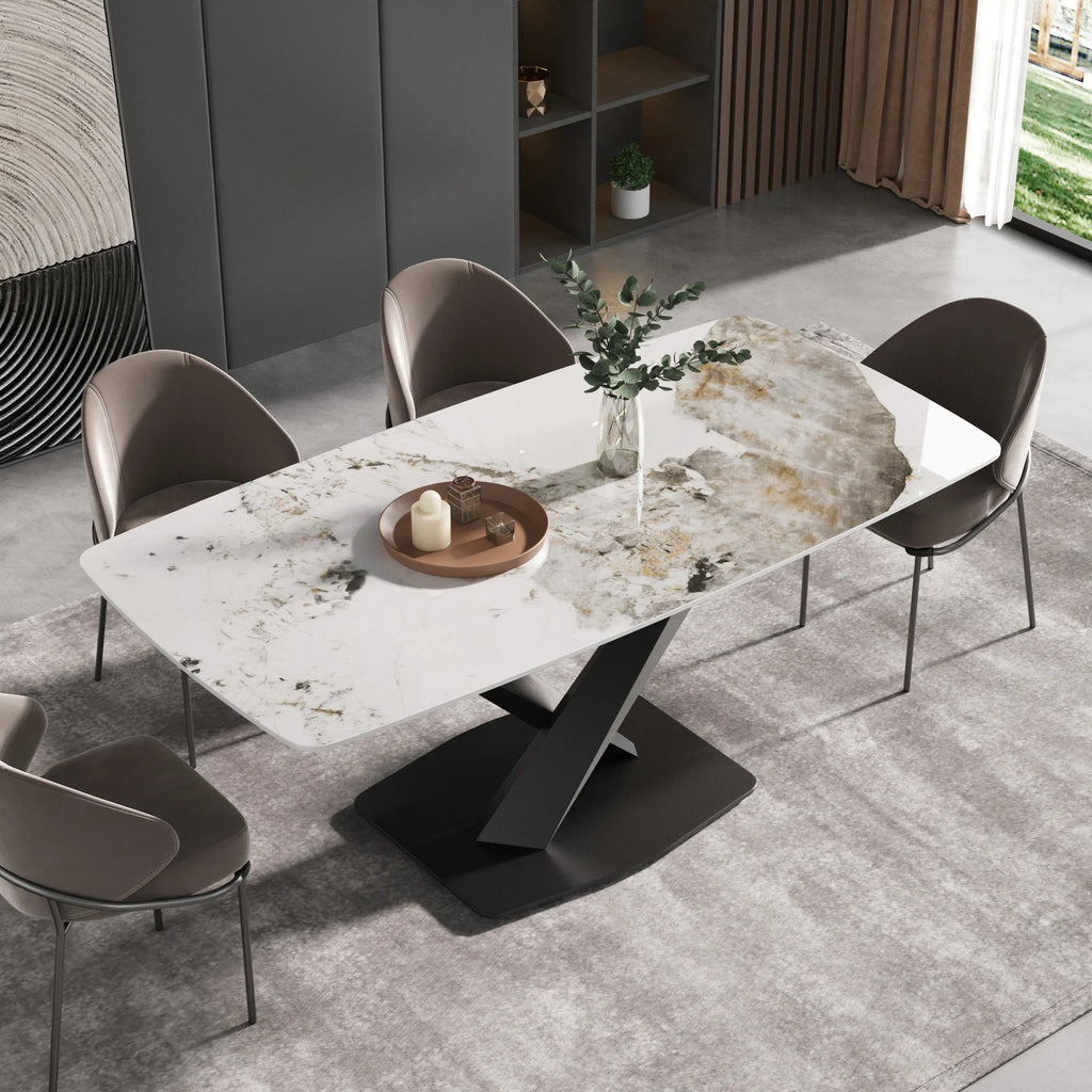 Marbella Sintered Stone Dining Table | 71" Pandora Rectangular With Curved Edge