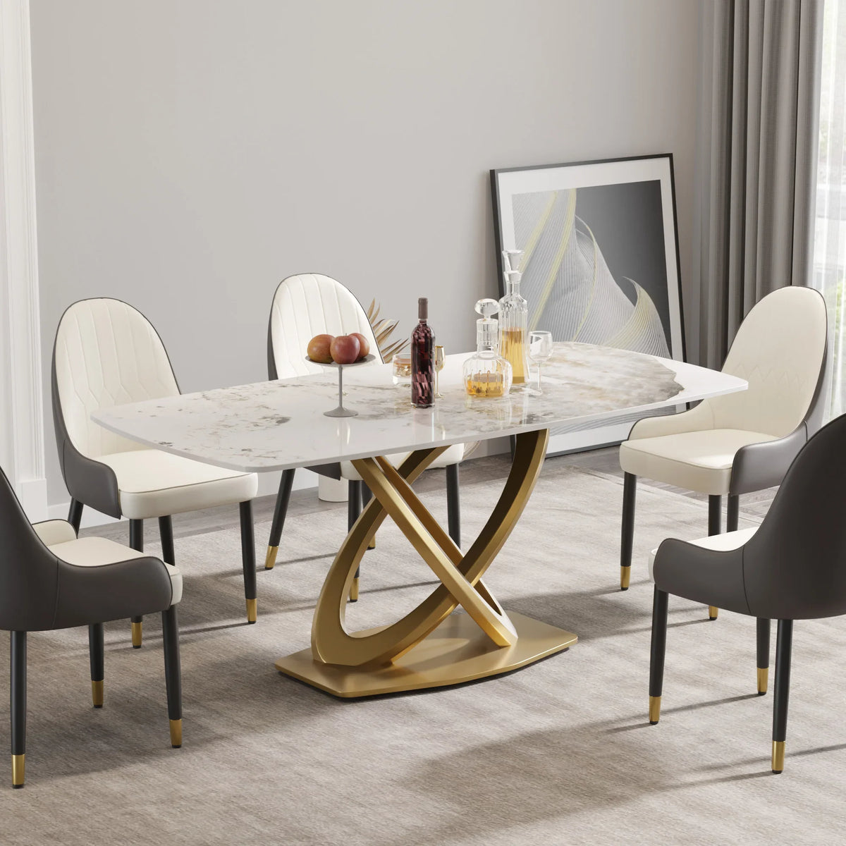 Marbella Sintered Stone Dining Table | 71" Pandora Rectangular With Curved Edge