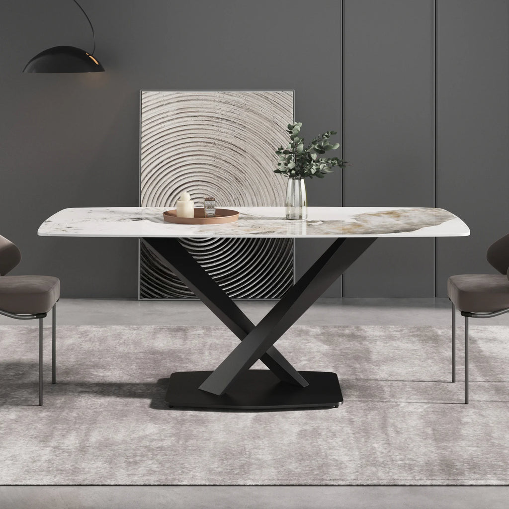 Marbella Sintered Stone Dining Table | 71" Pandora Rectangular With Curved Edge