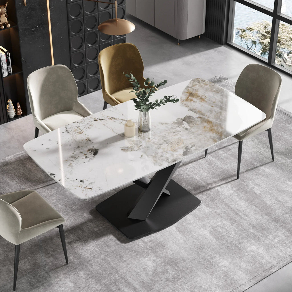 Marbella Sintered Stone Dining Table | 71" Pandora Rectangular With Curved Edge