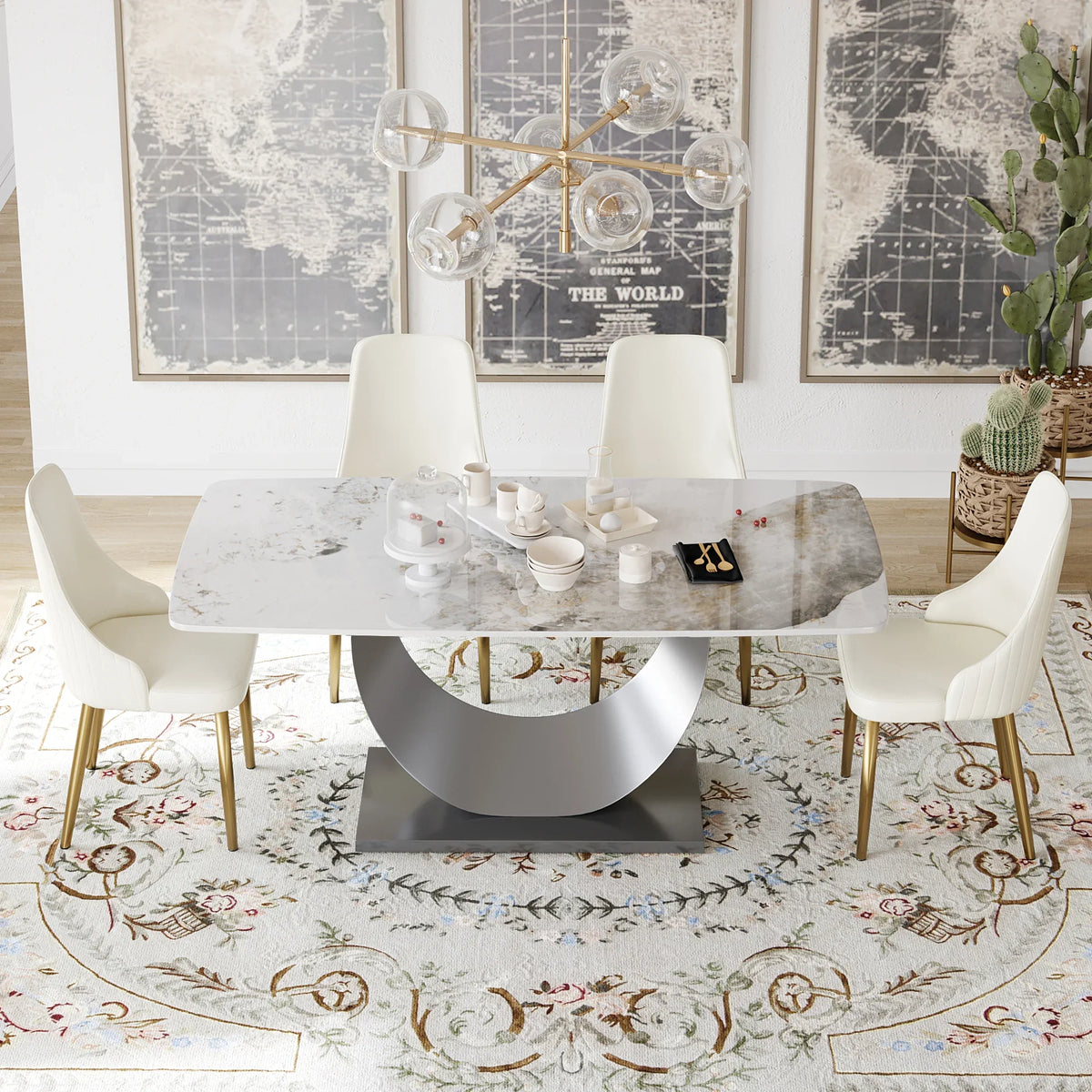 Marbella Sintered Stone Dining Table | 71" Pandora Rectangular With Curved Edge