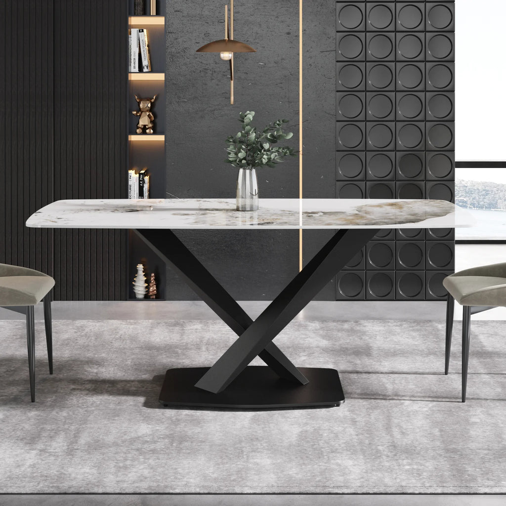 Marbella Sintered Stone Dining Table | 71" Pandora Rectangular With Curved Edge