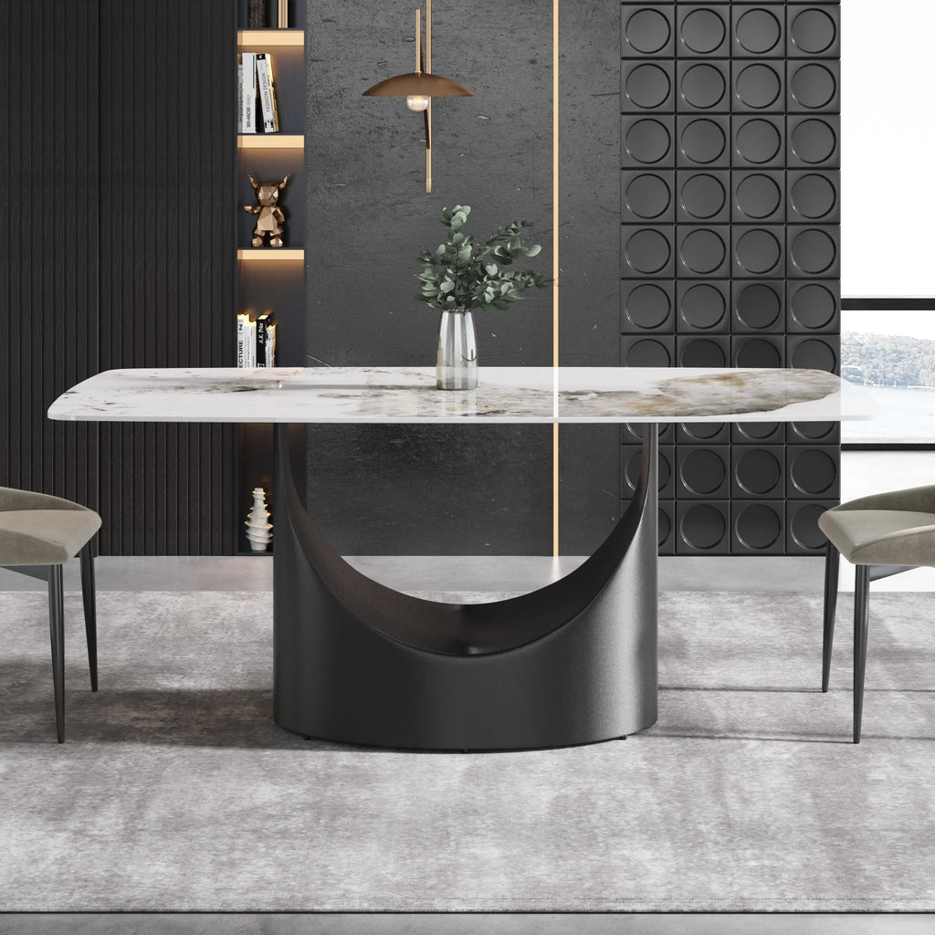 Marbella Sintered Stone Dining Table | 71" Pandora Rectangular With Curved Edge