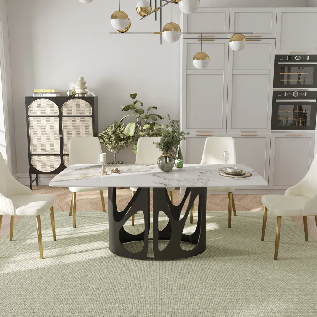 Marbella Sintered Stone Dining Table | 71" Pandora Rectangular With Curved Edge