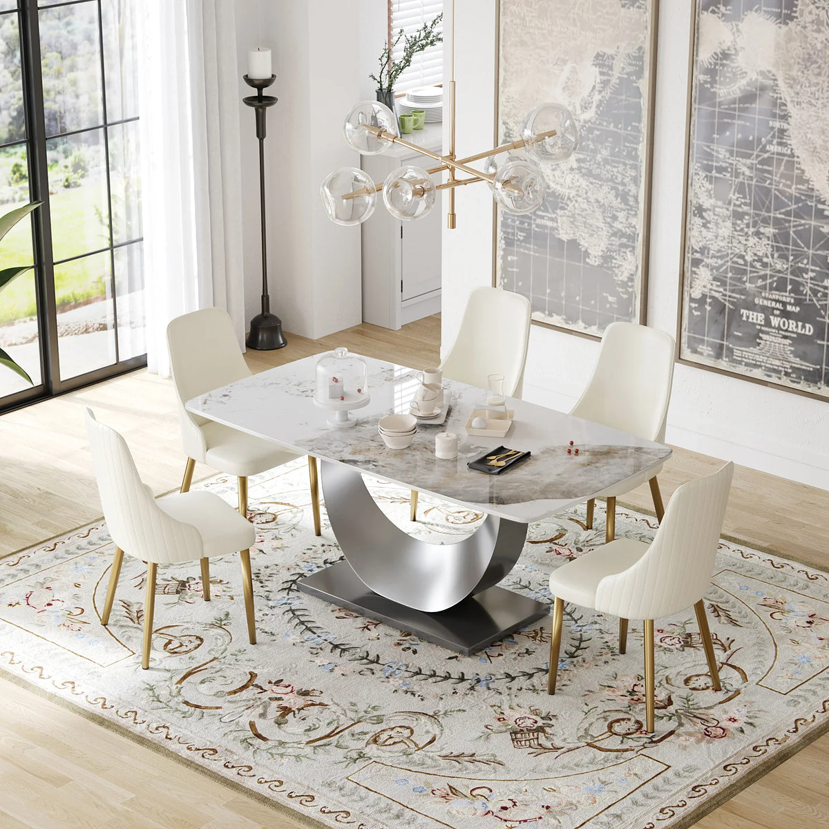 Marbella Sintered Stone Dining Table | 71" Pandora Rectangular With Curved Edge