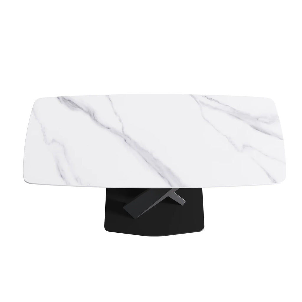 Marbella Sintered Stone Dining Table | 71" White Gloss Rectangular With Curved Edge