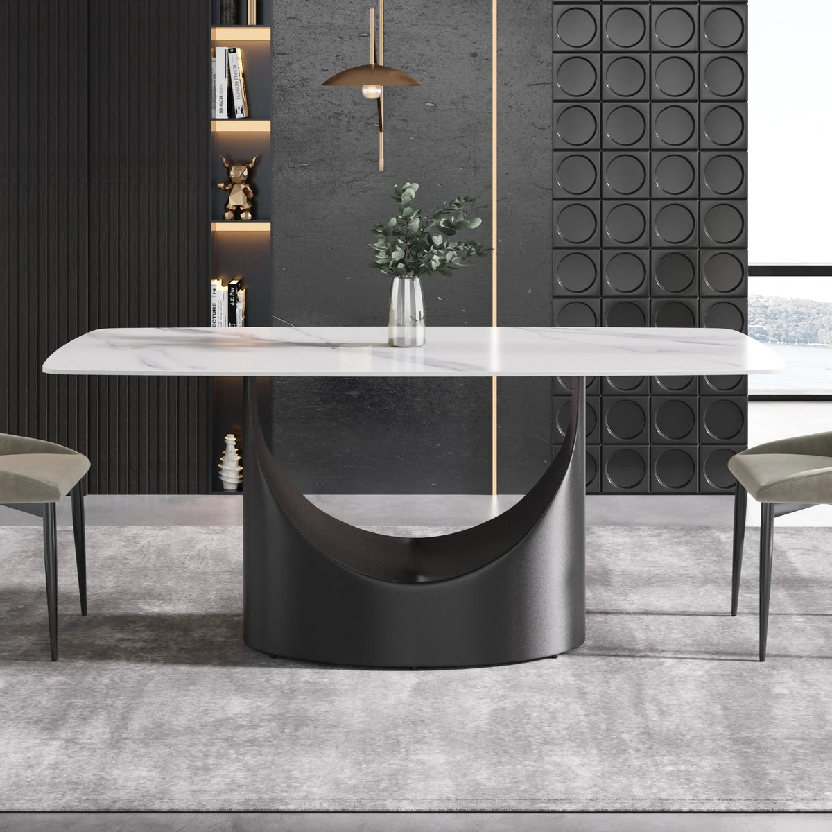 Marbella Sintered Stone Dining Table | 71" White Gloss Rectangular With Curved Edge