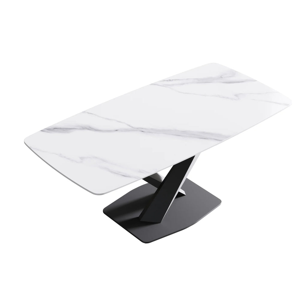 Marbella Sintered Stone Dining Table | 71" White Gloss Rectangular With Curved Edge