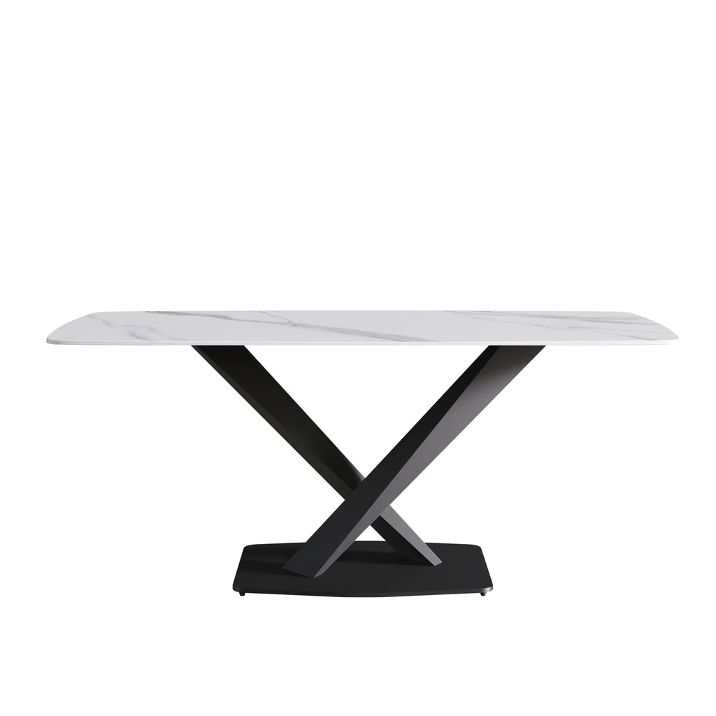 Marbella Sintered Stone Dining Table | 71" White Gloss Rectangular With Curved Edge