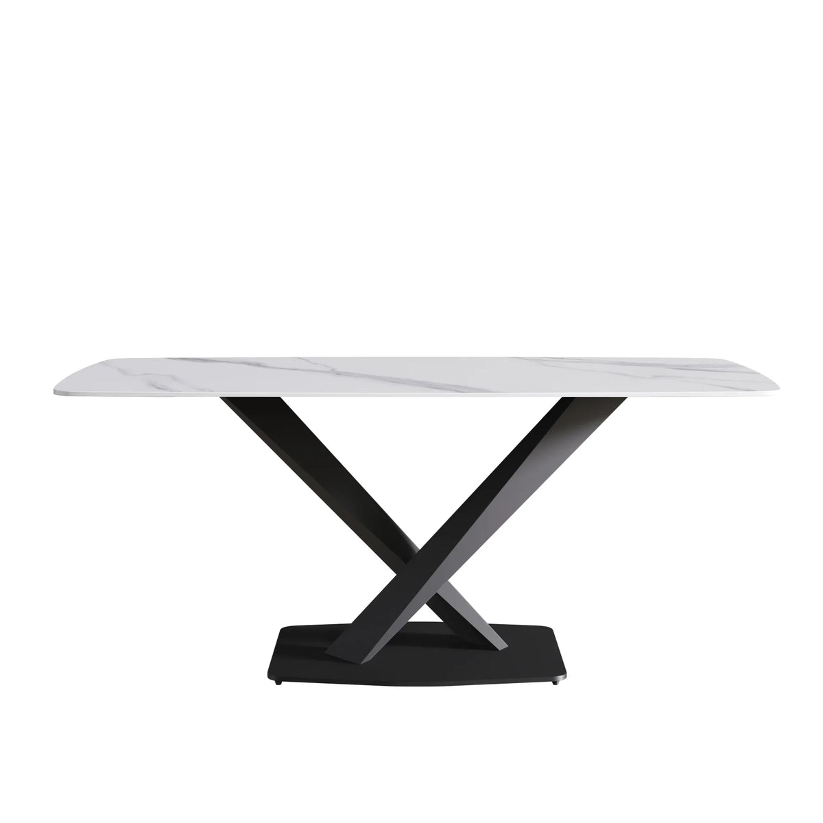 Marbella Sintered Stone Dining Table | 71" White Gloss Rectangular With Curved Edge
