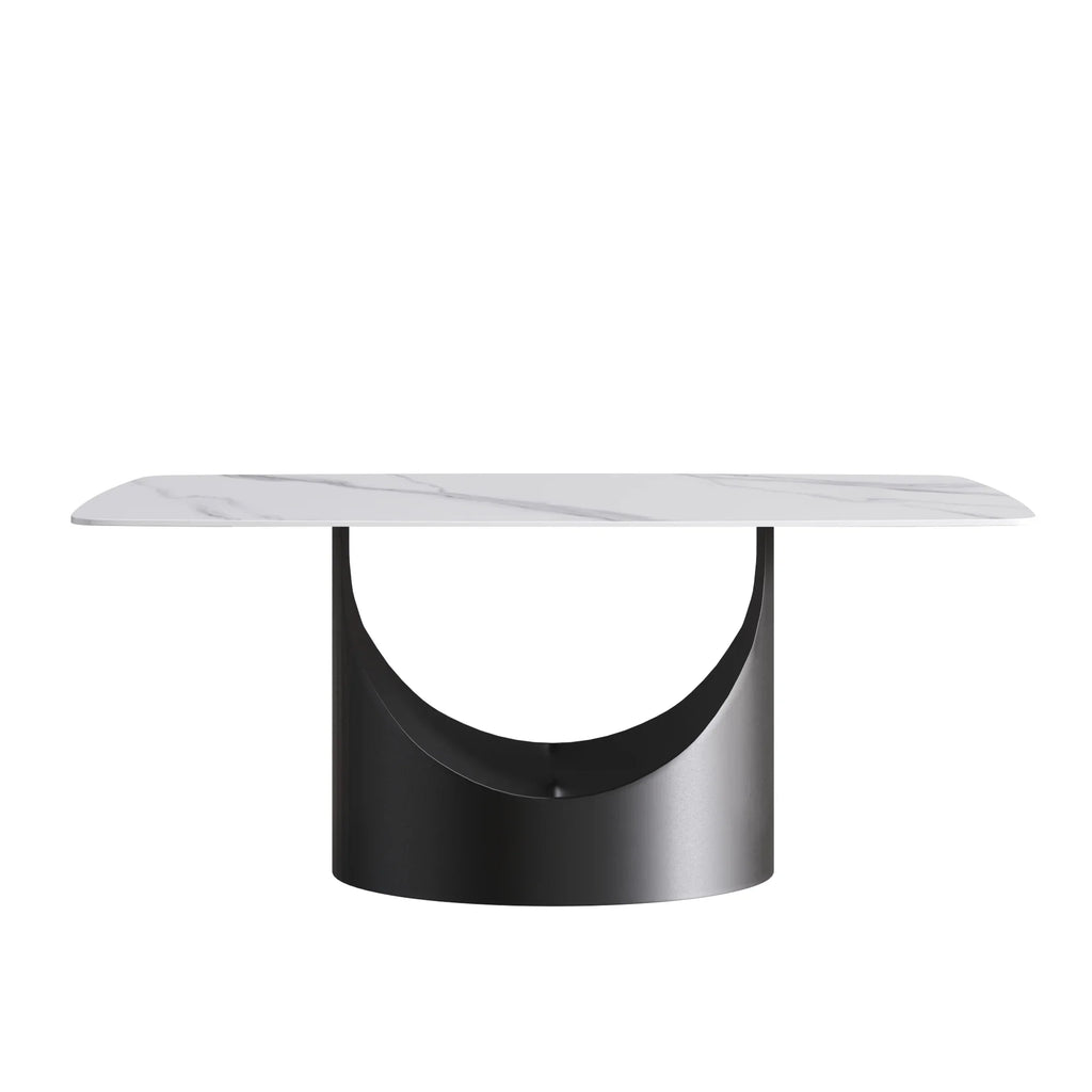 Marbella Sintered Stone Dining Table | 71" White Gloss Rectangular With Curved Edge