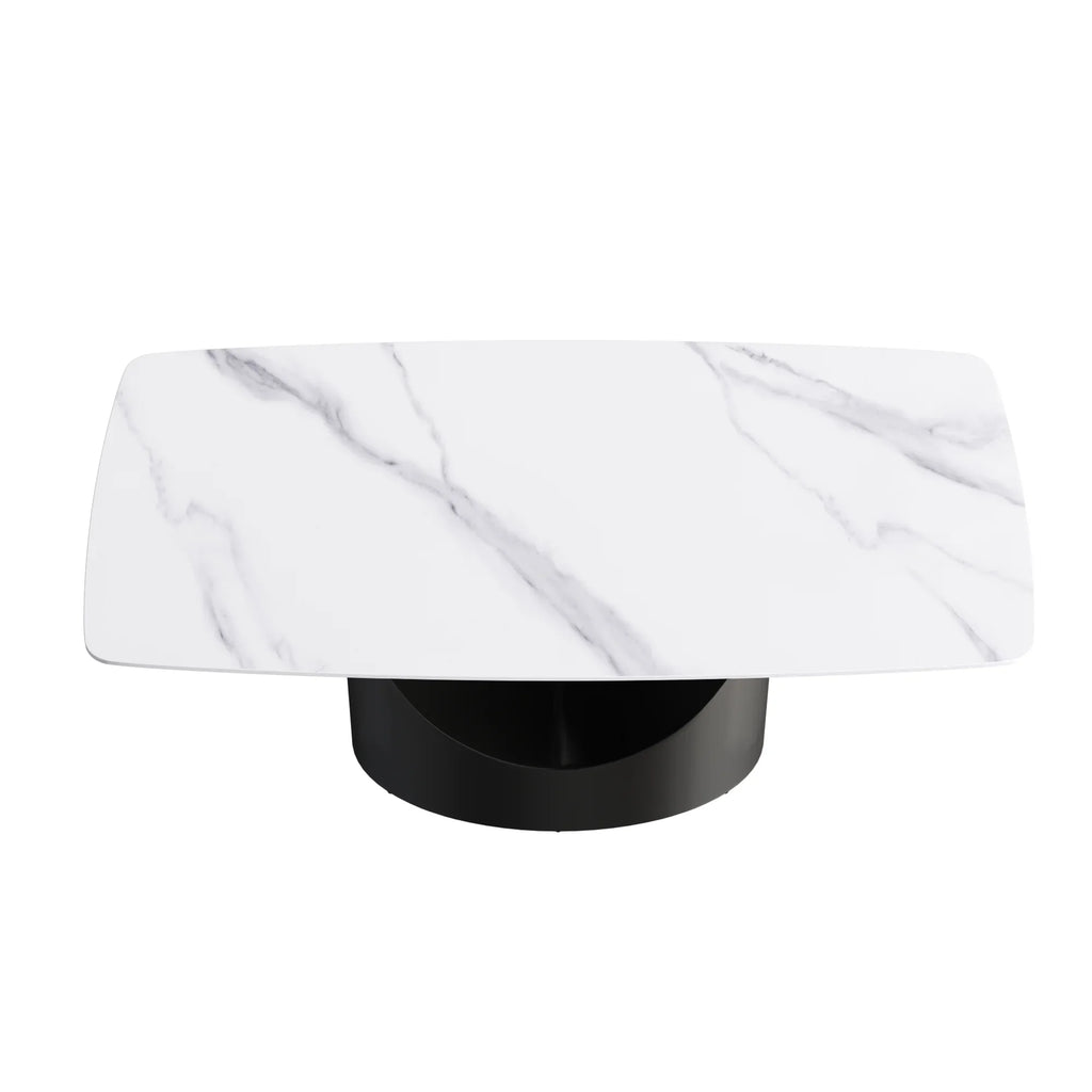 Marbella Sintered Stone Dining Table | 71" White Gloss Rectangular With Curved Edge