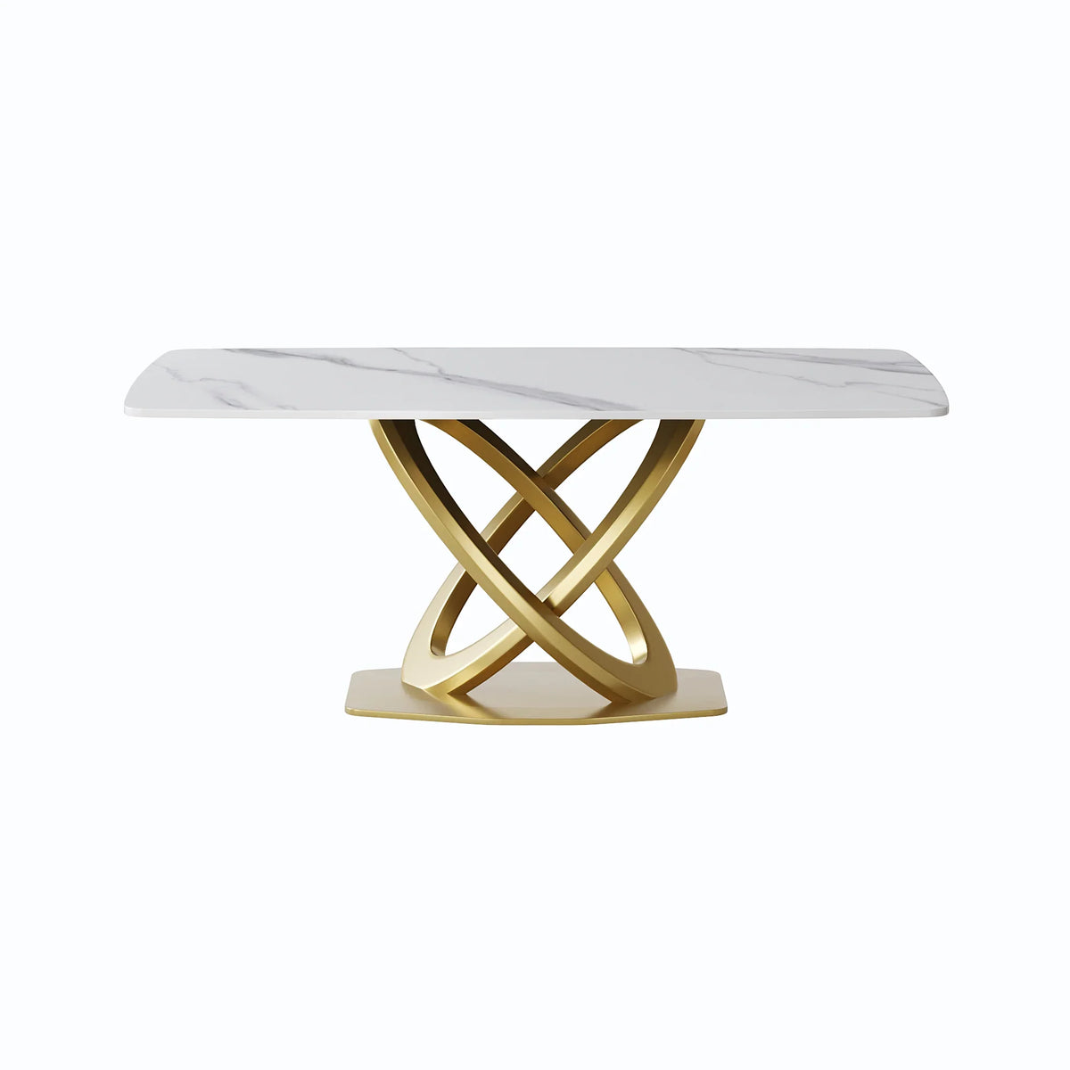 Marbella Sintered Stone Dining Table | 71" White Gloss Rectangular With Curved Edge
