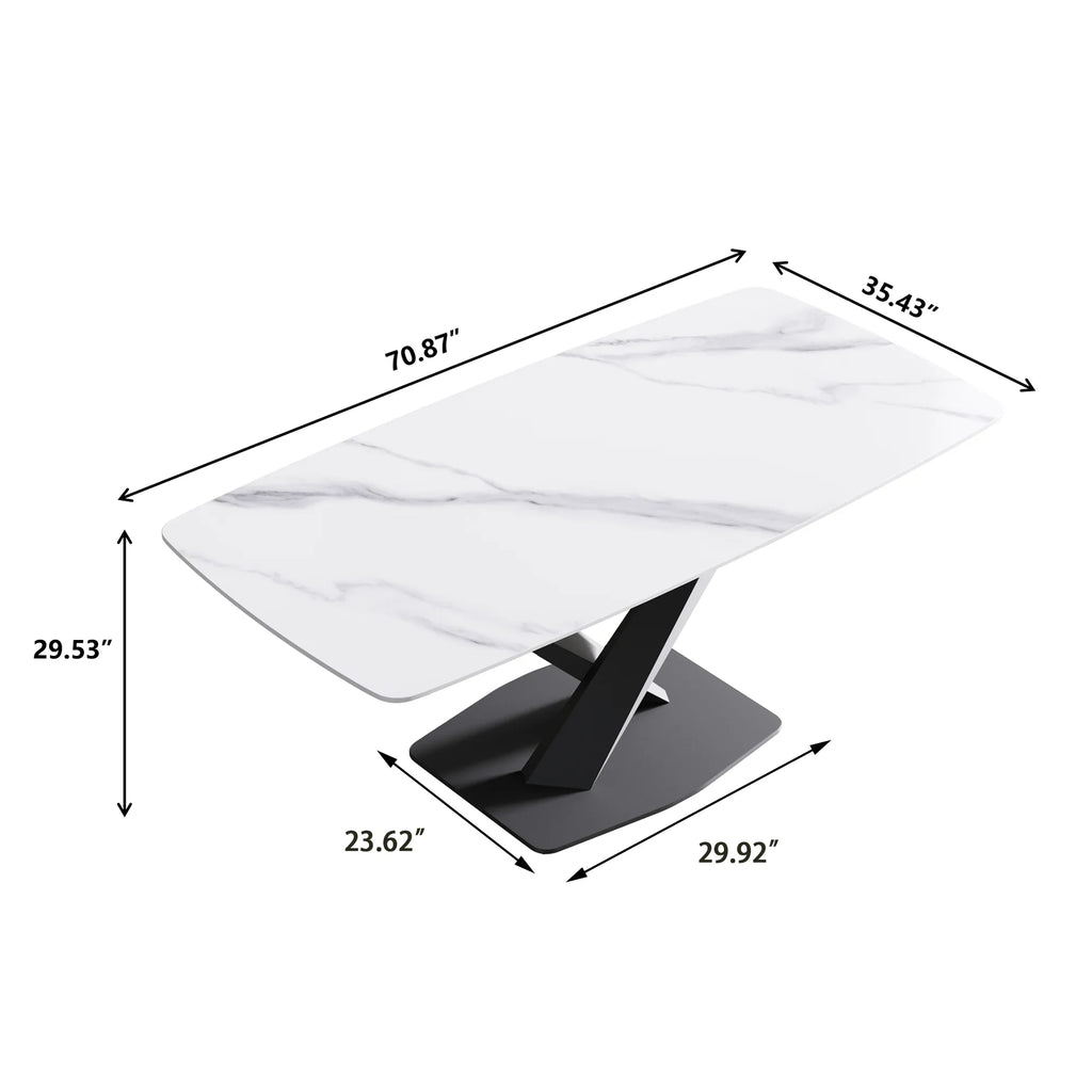 Marbella Sintered Stone Dining Table | 71" White Gloss Rectangular With Curved Edge