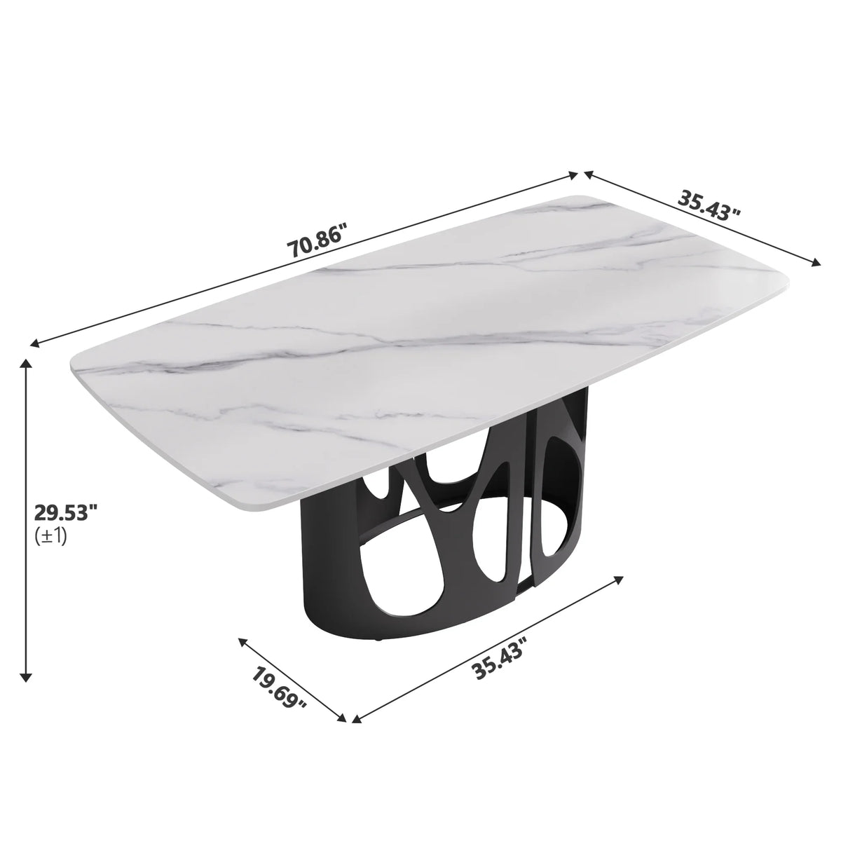 Marbella Sintered Stone Dining Table | 71" White Gloss Rectangular With Curved Edge