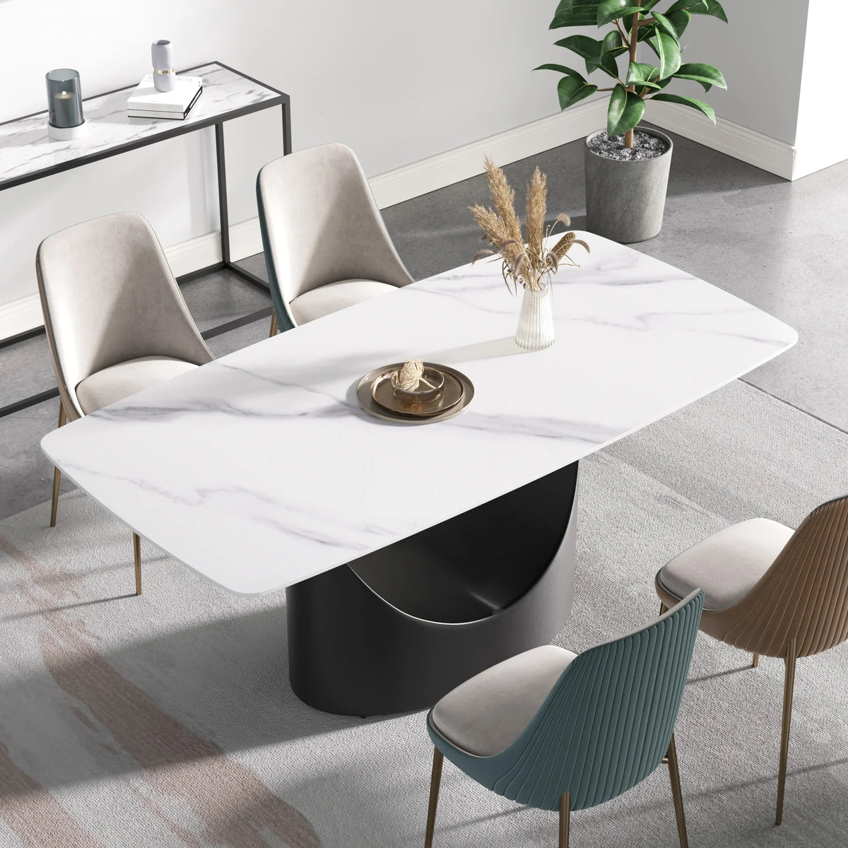 Marbella Sintered Stone Dining Table | 71" White Gloss Rectangular With Curved Edge