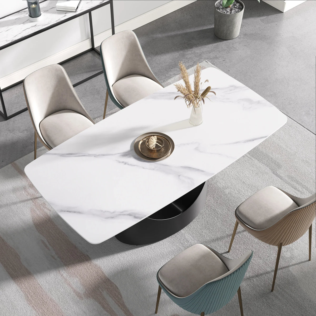 Marbella Sintered Stone Dining Table | 71" White Gloss Rectangular With Curved Edge
