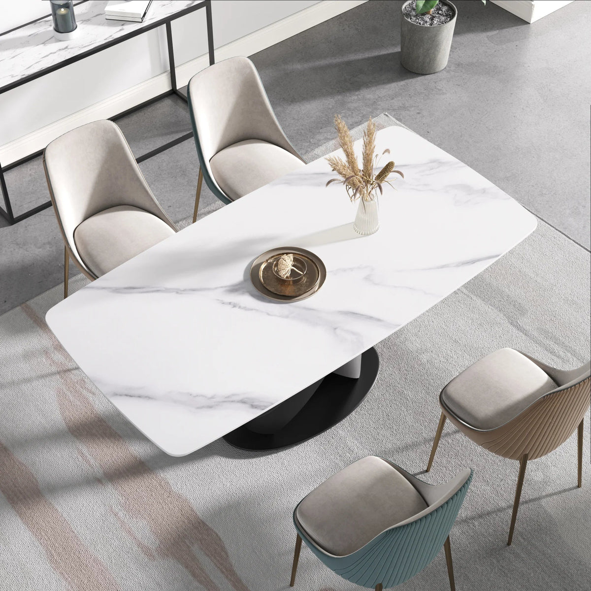 Marbella Sintered Stone Dining Table | 71" White Gloss Rectangular With Curved Edge