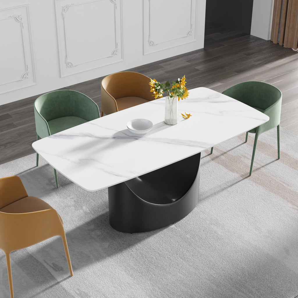 Marbella Sintered Stone Dining Table | 71" White Gloss Rectangular With Curved Edge