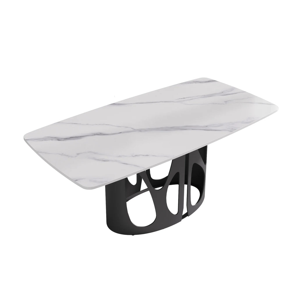 Marbella Sintered Stone Dining Table | 71" White Gloss Rectangular With Curved Edge