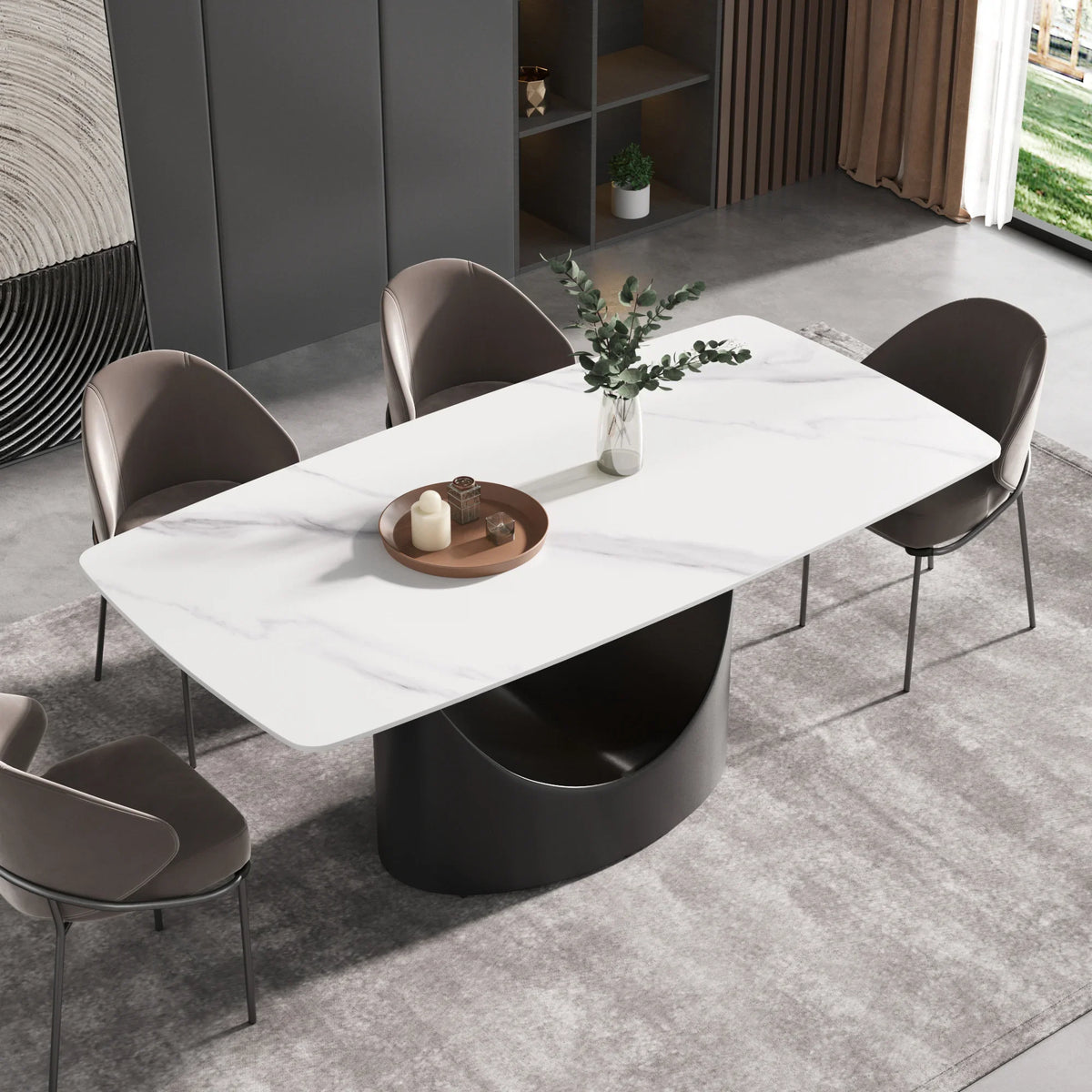 Marbella Sintered Stone Dining Table | 71" White Gloss Rectangular With Curved Edge