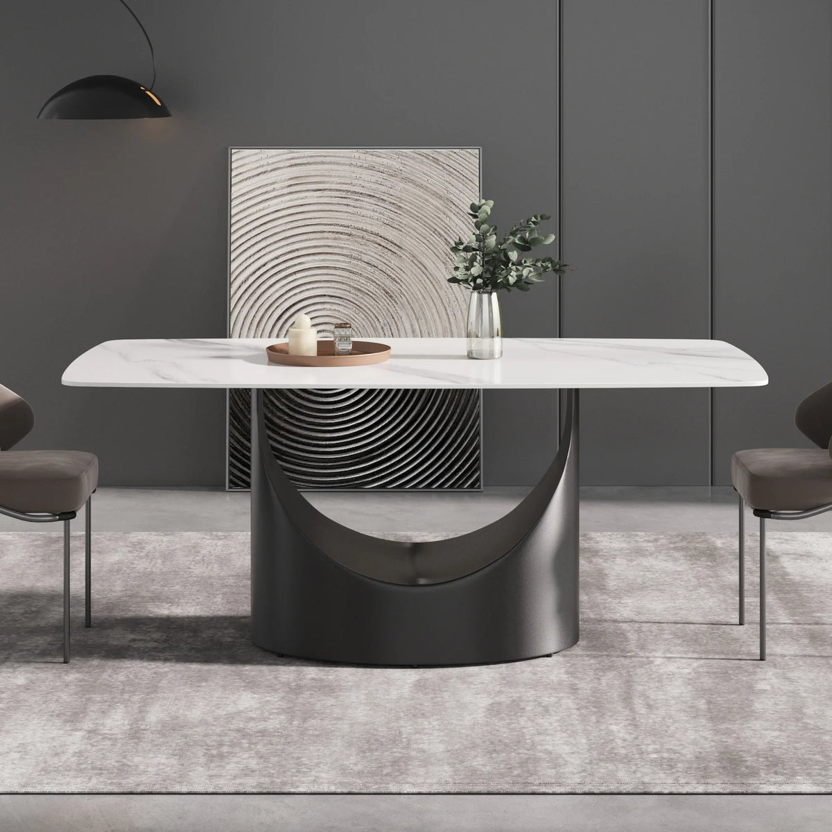Marbella Sintered Stone Dining Table | 71" White Gloss Rectangular With Curved Edge