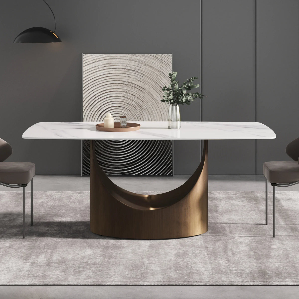 Marbella Sintered Stone Dining Table | 71" White Gloss Rectangular With Curved Edge