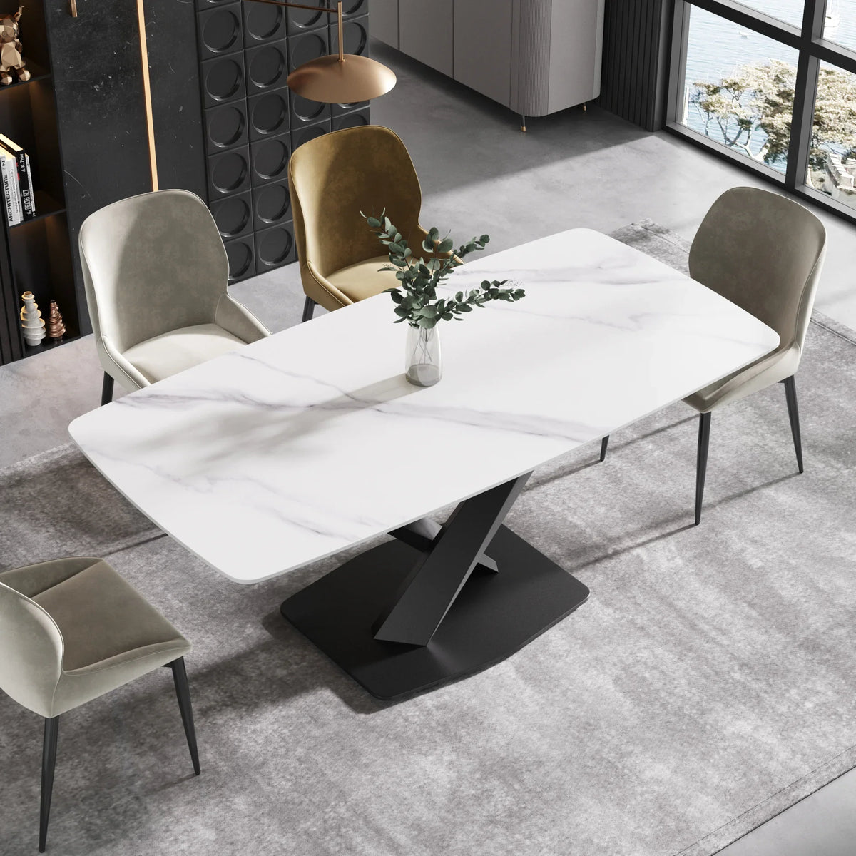 Marbella Sintered Stone Dining Table | 71" White Gloss Rectangular With Curved Edge